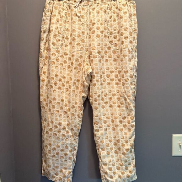 Kim Rogers Pants - Kim Rogers Women's Standard M Beige Cropped Pants Geometric Elastic Waist